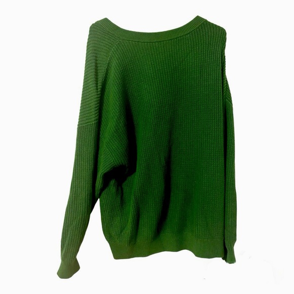TNA Aritzia Forest Green V-Neck Chunky Ribbed Knit Jumper - Picture 5 of 5